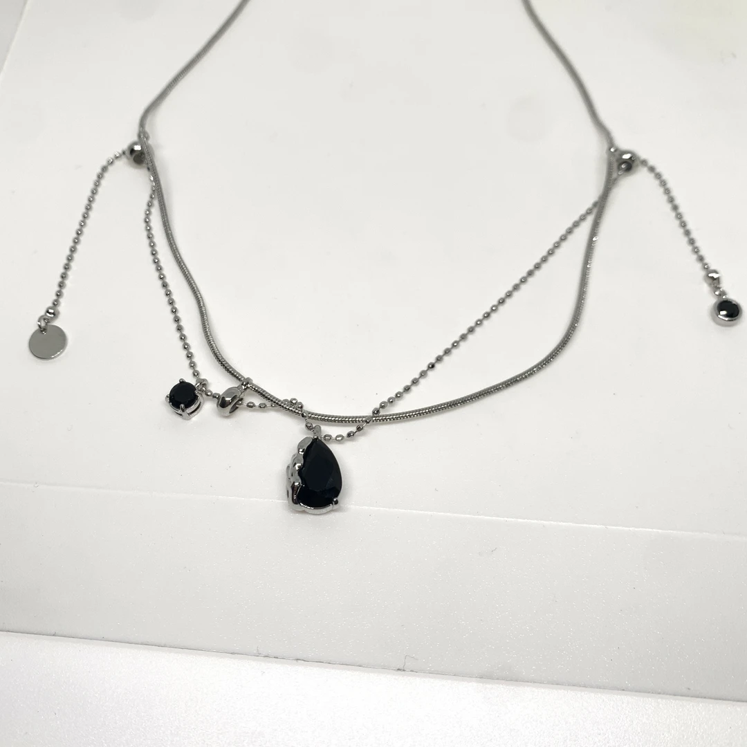 铜合金项链 03609 DA/QI大绮原创镶嵌黑色锆石个性项链