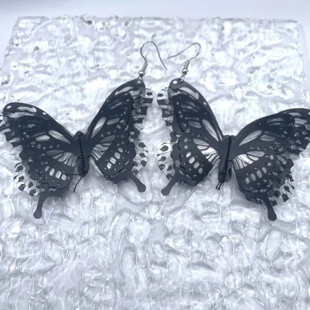 铜合金亚克力耳饰 02680小众设计时尚复古民族风黑色蝴蝶个性耳环