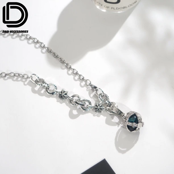 铜合金项链 04604大淇原创ins冷淡风环环相扣十字花香囊个性项链