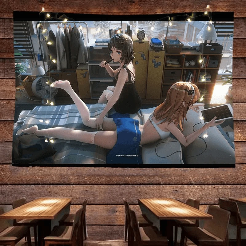 动漫 二次元 少女唯美背景布isn出租房床头电竞挂布墙布海报挂毯