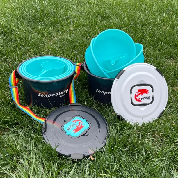 钓鱼带盖拌饵桶开饵盆散炮盆