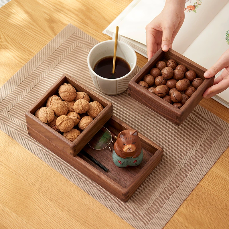 樱桃木黑胡桃干果盘零食托盘进口原木复古桌面整理杂物首饰收纳盒