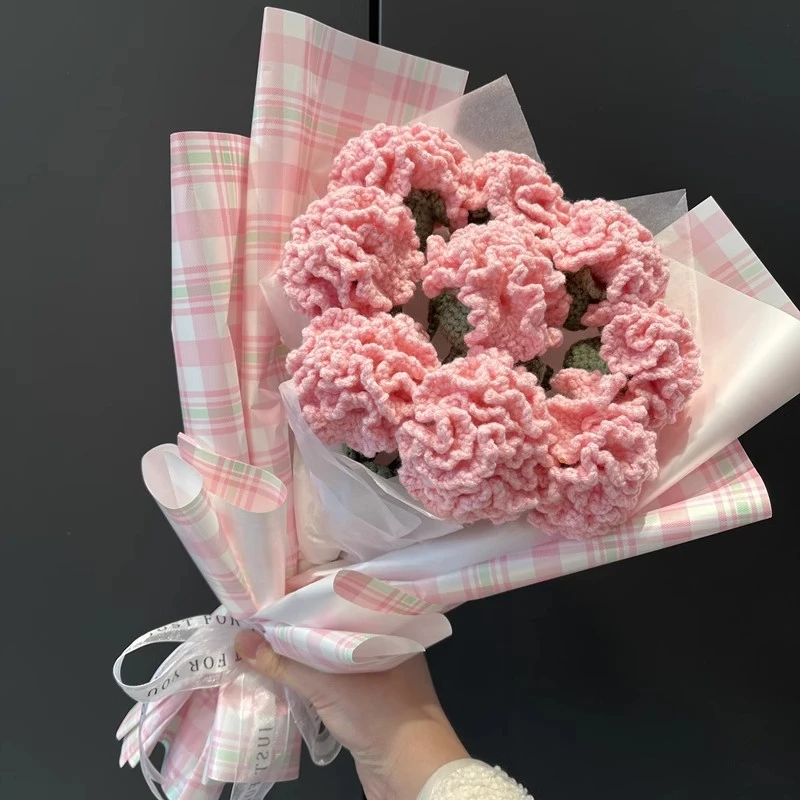 母亲节创意成品玫瑰手工针织仿真毛线康乃馨花束女友生日毕业礼物
