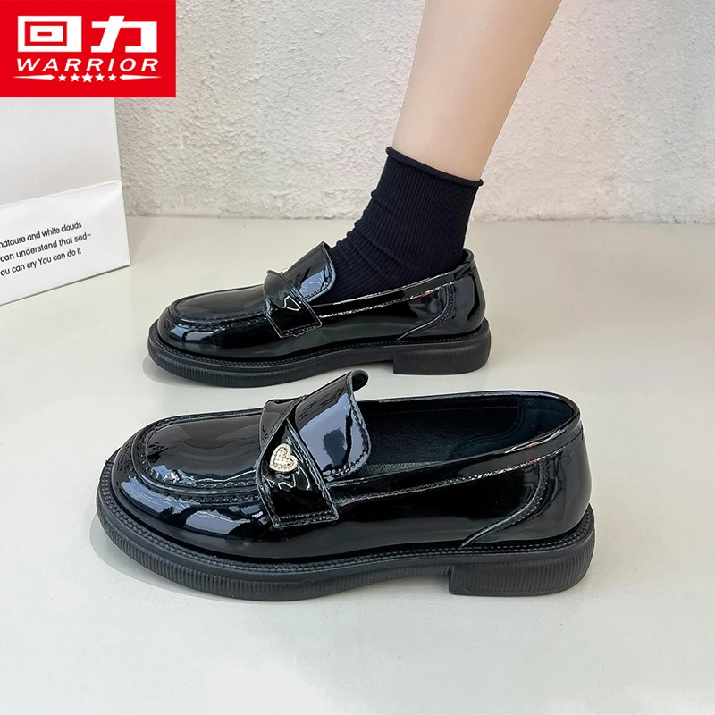 回力女鞋圆头乐福鞋2025秋冬时尚软底休闲黑色百搭春秋厚底乐福鞋