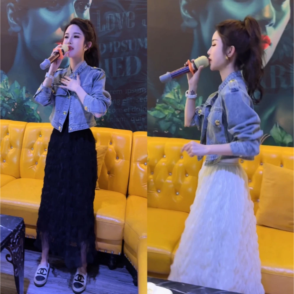 2024春季新品设计感美式复古气质个性金扣水洗短款牛仔显瘦外套