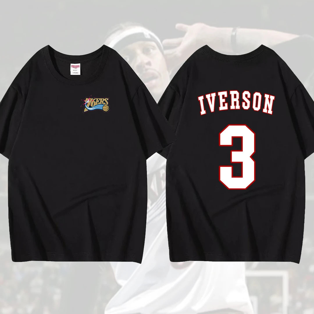 艾佛森短袖T恤纯棉260g重磅76人美式篮球男士夏季宽松运动圆领潮