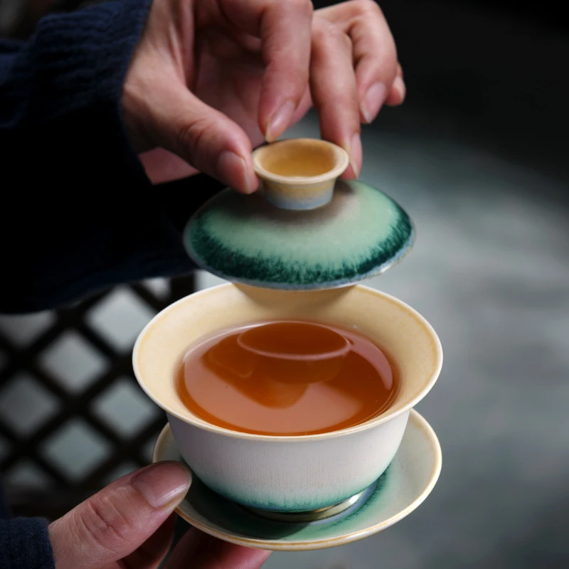 创意个性窑变陶瓷功夫三才盖碗茶杯小容量不烫手泡茶家用茶碗单个