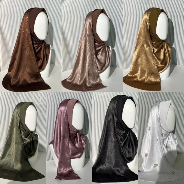 时尚拼接缎面绕巾套头纱巾