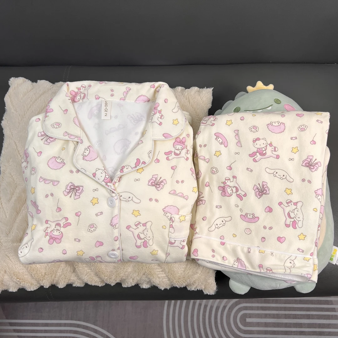 睡衣女秋冬季新款德绒长袖卡通可爱学生休闲开衫家居服套装可外穿