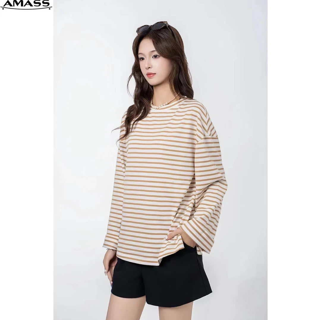 AMASS/阿玛施经典百搭条纹长袖圆领廓形T恤5301090