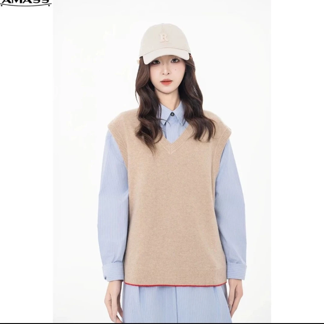 AMASS/阿玛施秋冬时尚舒适百搭V领羊绒针织背心马夹538033马甲