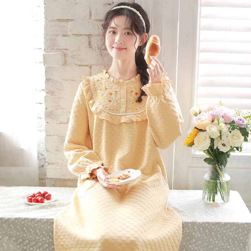 『秋瑾』睡裙秋冬季加厚保暖新款甜美女士空气棉家居服裙子LZ2747