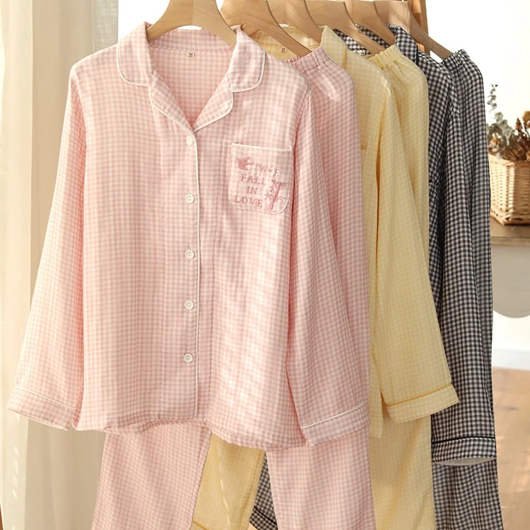 『松林之诗』春秋情侣款睡衣长袖三层纯棉纱布套装LZ1695