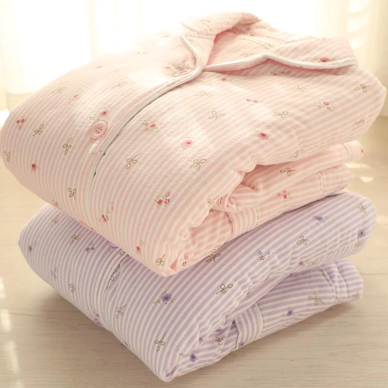 『眠岛』秋冬季睡衣女三层夹棉加厚保暖棉袄棉衣家居服套装LZ2838