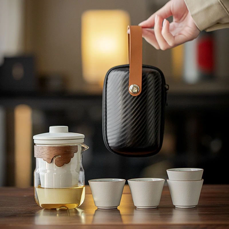 玻璃旅行茶具套装便携式小套旅游一壶四杯露营快客杯随身户外泡茶