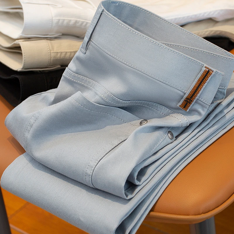 超显白雾蓝色~夏季薄款冰丝休闲裤男透气男士春春秋灰色棉弹卡其