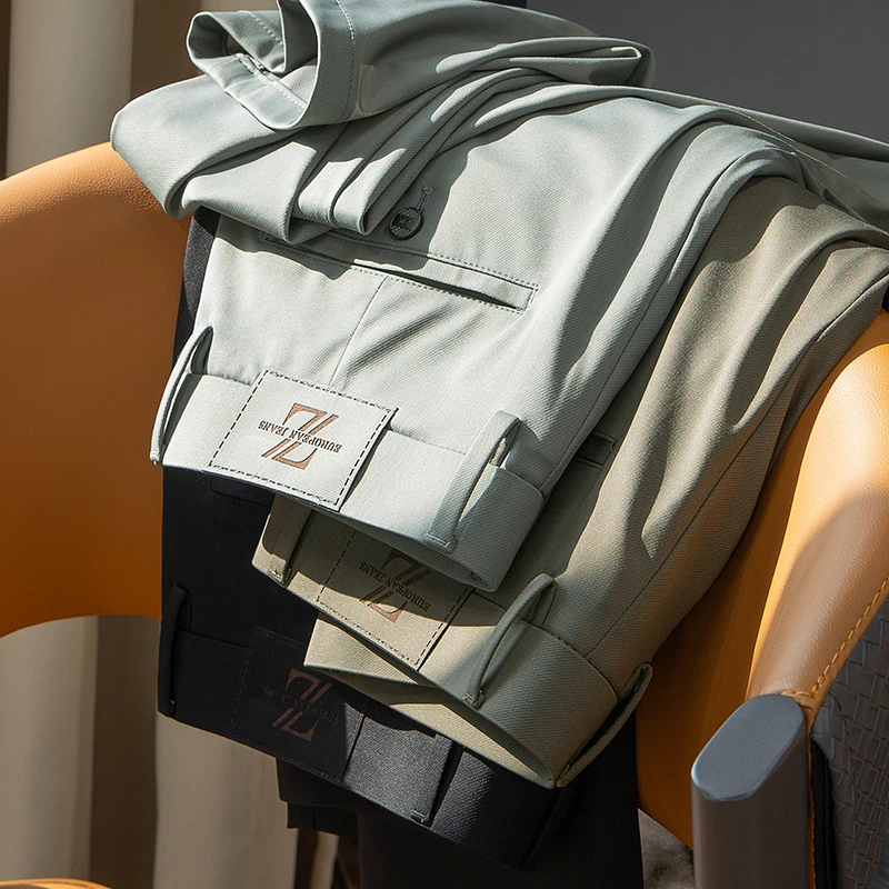 夏季薄款弹力冰丝滑料免烫抗皱商务休闲裤男修春黑色秋款商务抗皱