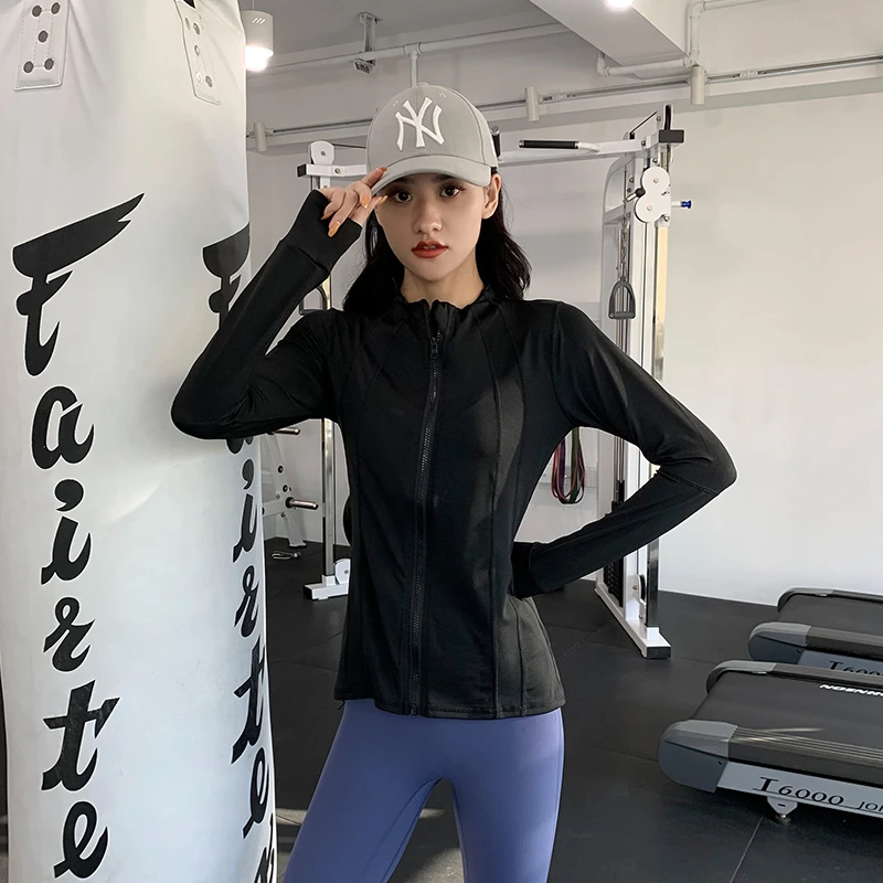 大码运动外套女长袖跑步速干衣显瘦网红健身服上衣秋冬胖mm瑜伽服