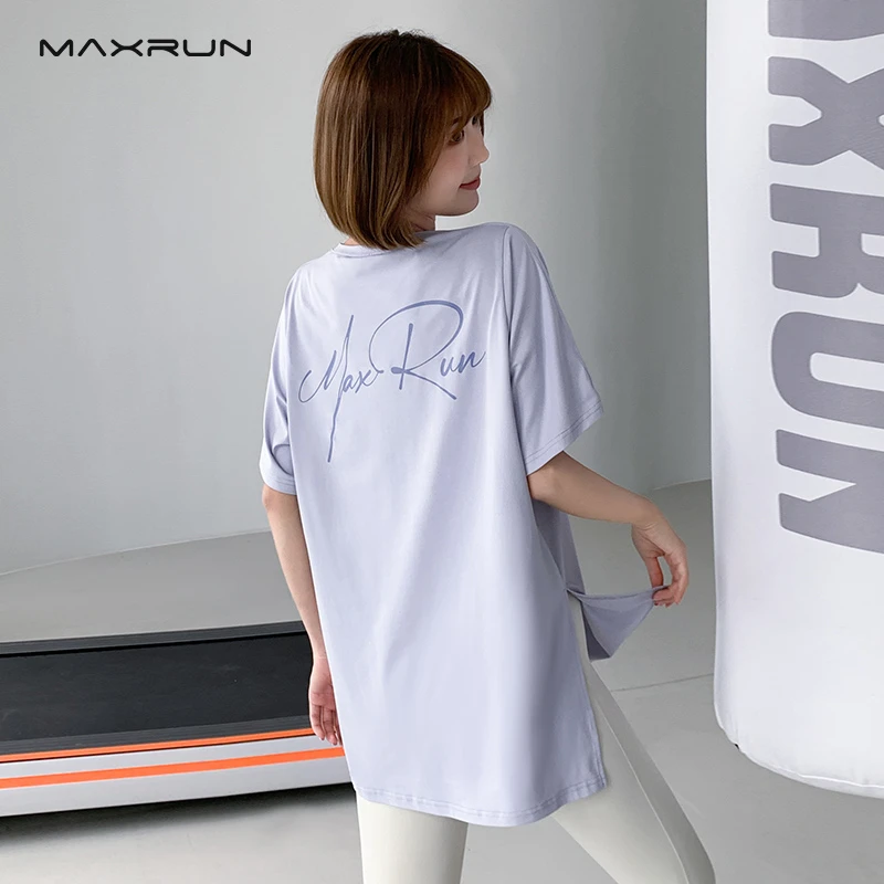 Maxrun大码健身服丝滑弹力运动T恤宽松速干跑步短袖瑜伽服上衣C96