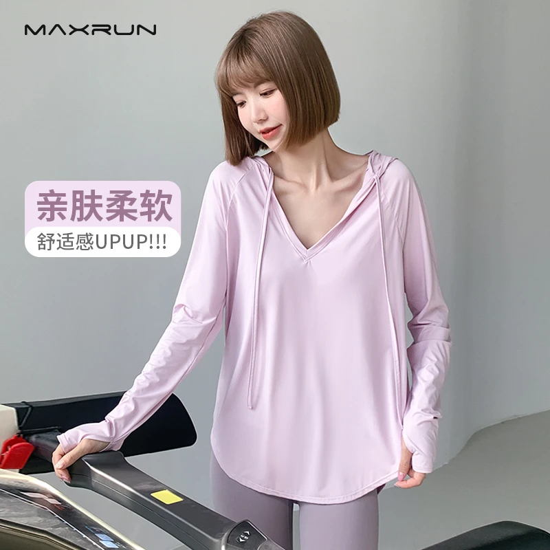 maxrun大码健身服运动上衣女宽松跑步罩衫微胖长袖T恤瑜伽上衣M25