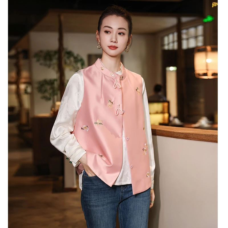 新中式马甲外穿中国风无袖马夹百搭上衣民族风提花秋季时尚复古