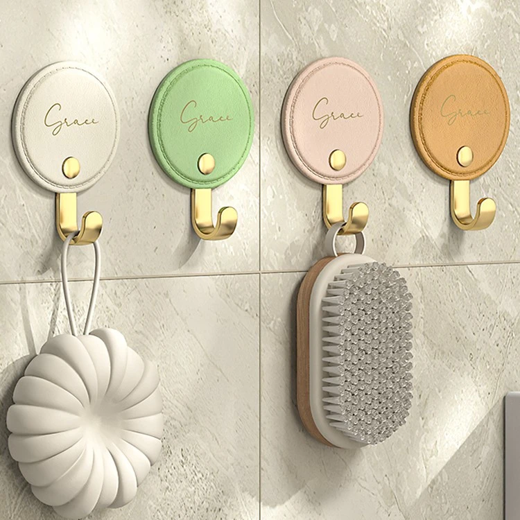 复古轻奢挂钩免打孔仿皮纹理门后客厅粘钩浴室卧室马卡龙衣钩