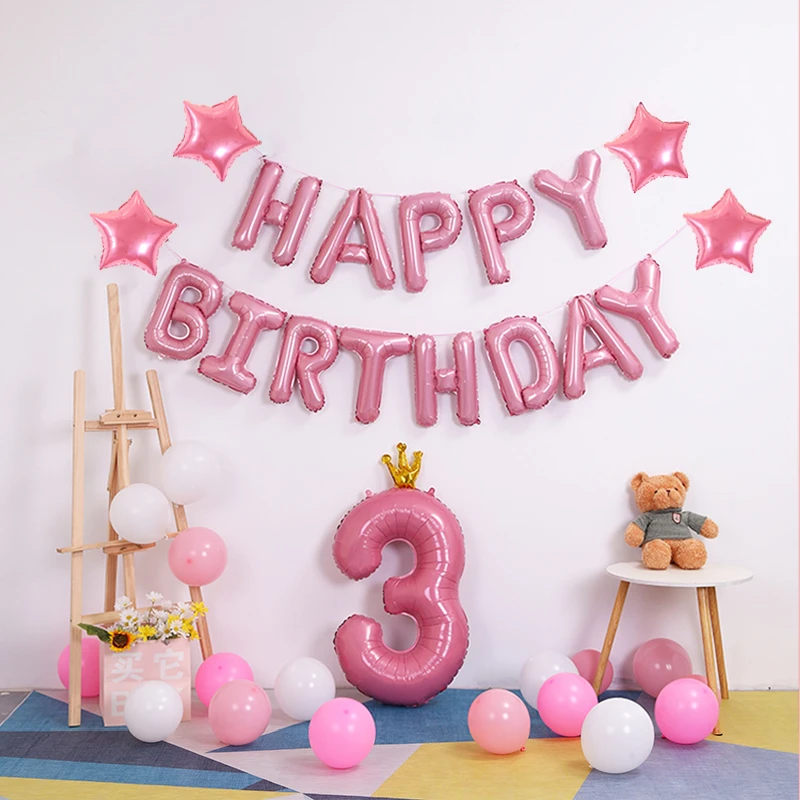 女孩生日装饰布置气球简约室内客厅背景墙男孩宝宝儿童周岁派对