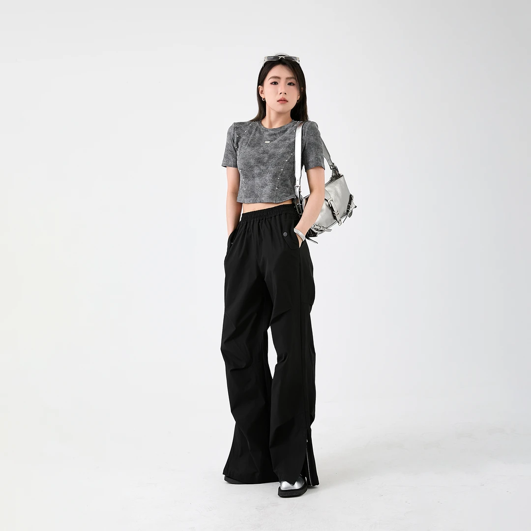 T-GEY【工兵裤】膝盖褶皱女阔腿休闲裤显瘦百搭宽松