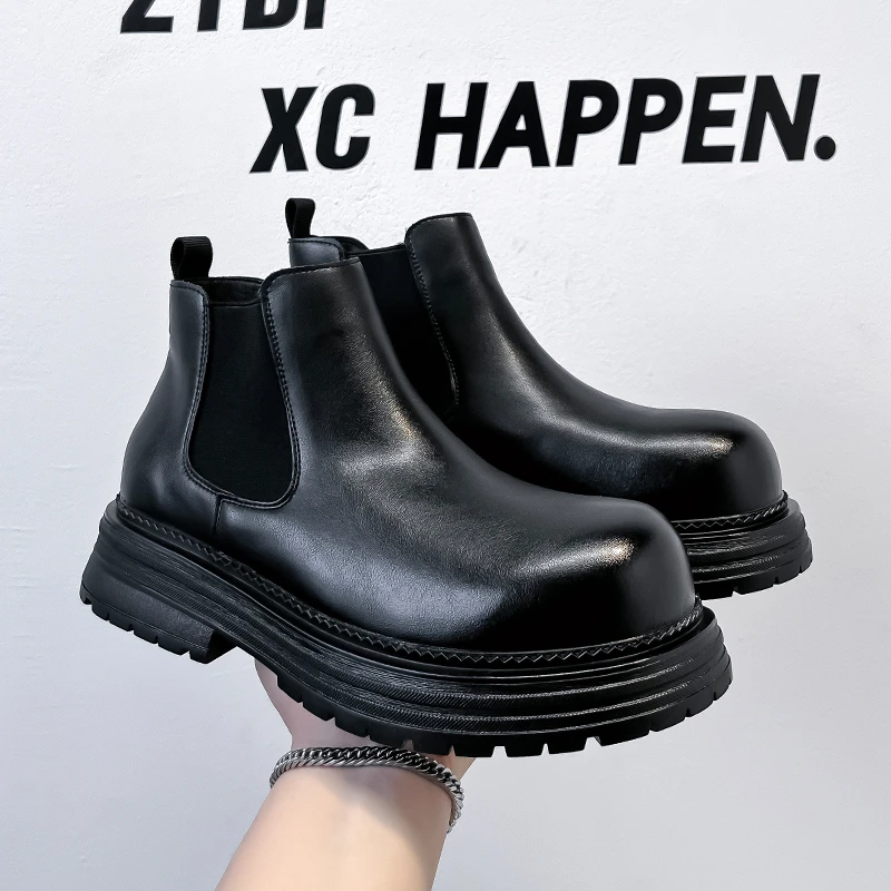 秋冬切尔西靴男厚底增高马丁靴潮流百搭英伦风烟筒靴休闲简约百搭