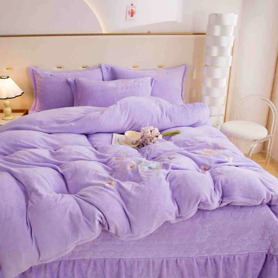 【床盖款绣花牛奶绒】A类绣花款牛奶宝宝绒四件套加厚加绒保暖床品