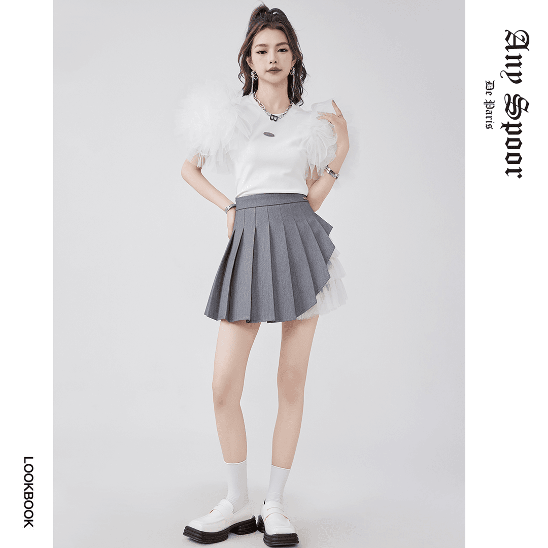 【小呆鸟专享】百搭高腰秋季短款学院风防走光灰色时尚半身裙33B22