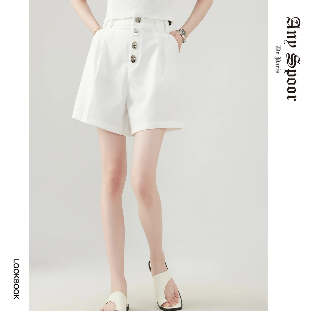 【老板娘夏天】百搭外穿简约时尚直筒宽松白色高腰休闲短裤73BA35