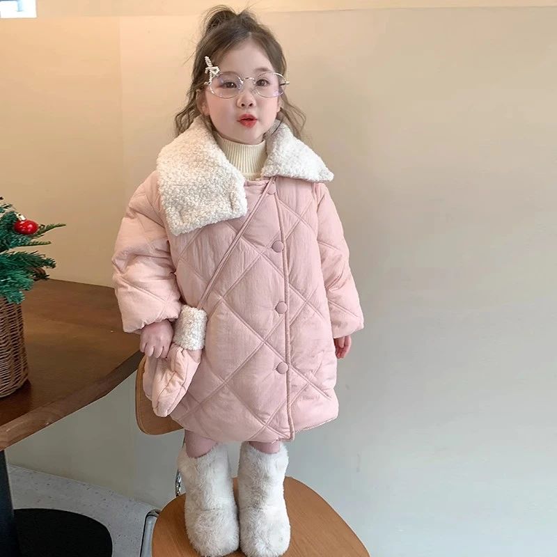 女童加绒棉服冬季2025新款洋气儿童保暖冬装女宝宝中长款棉衣外套