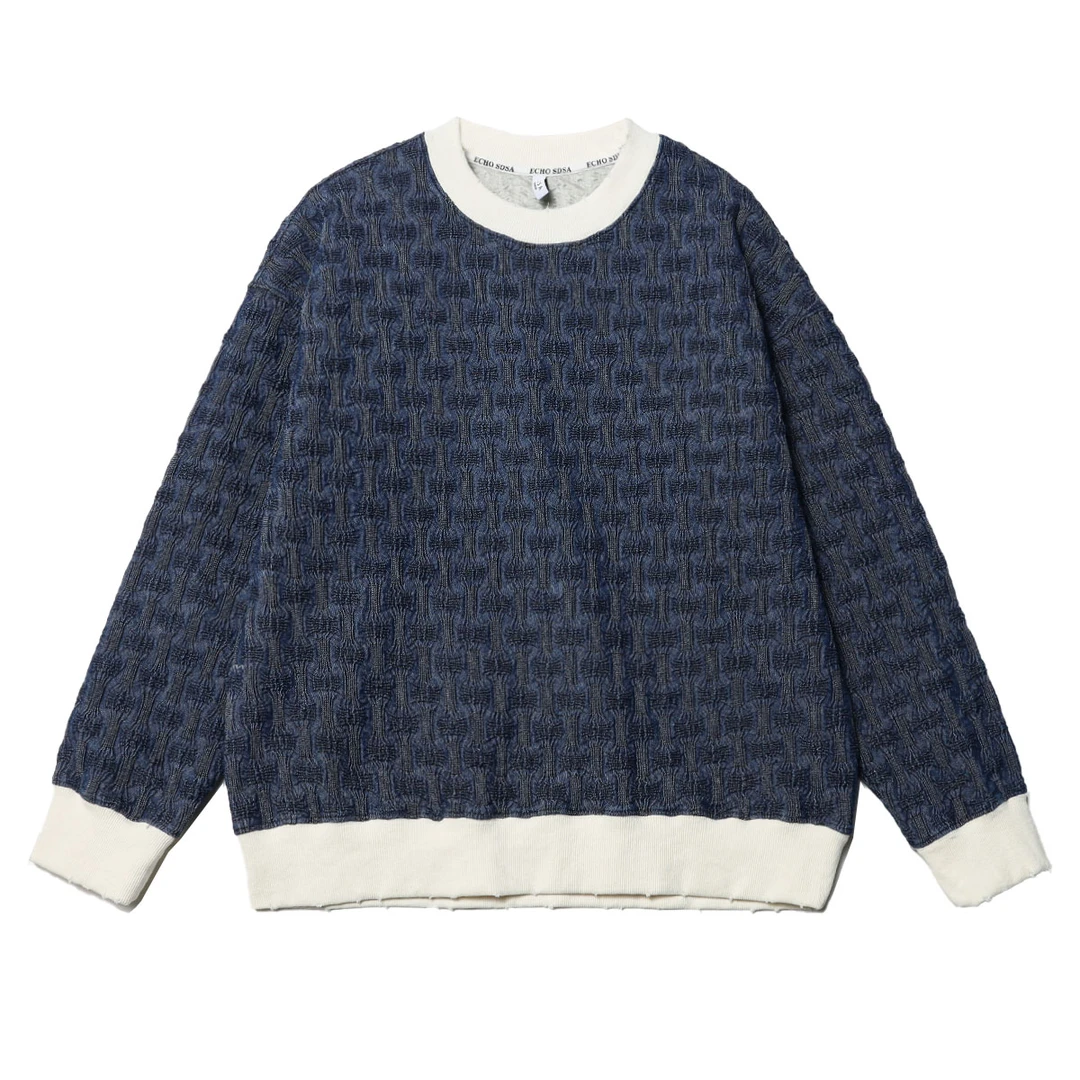 2023新款秋冬季重磅百搭男女立体蓝色时尚圆领套头百搭宽松长袖