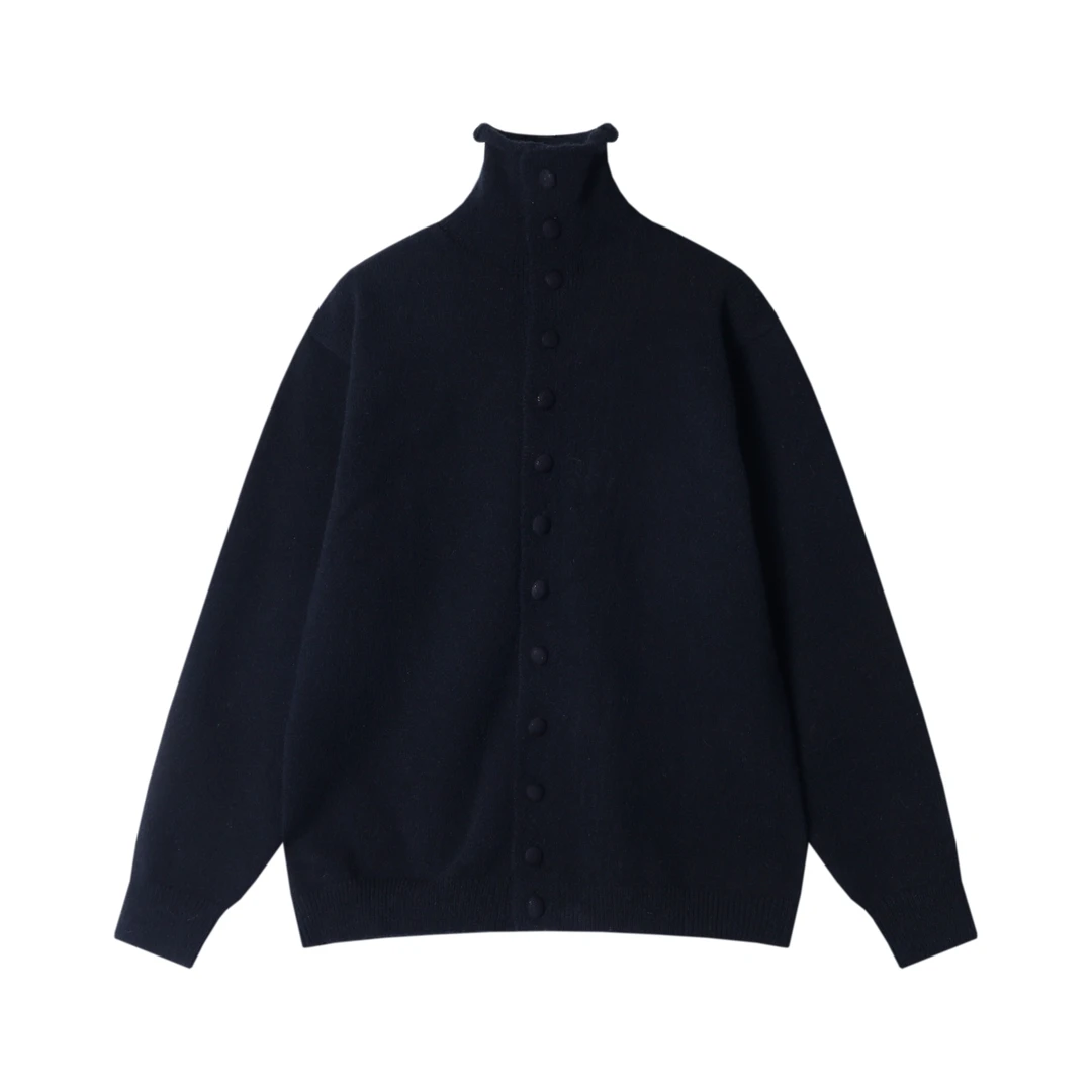 MY203秋冬新款男纽扣老钱风宽松净版纽扣半高领设计长袖针织上衣