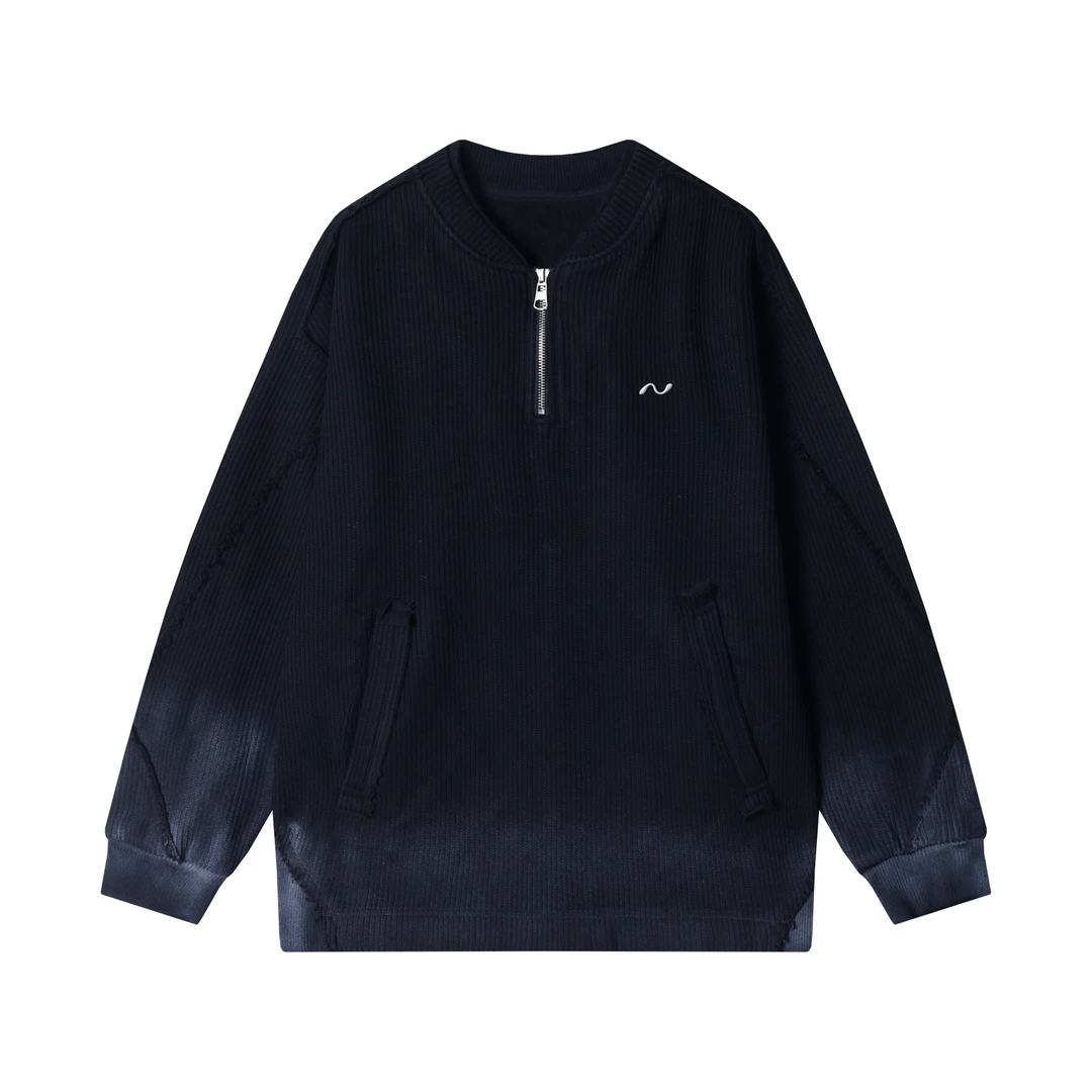 秋冬季新款时尚个性韩版渐变半拉链套头卫衣百搭情侣休闲上衣