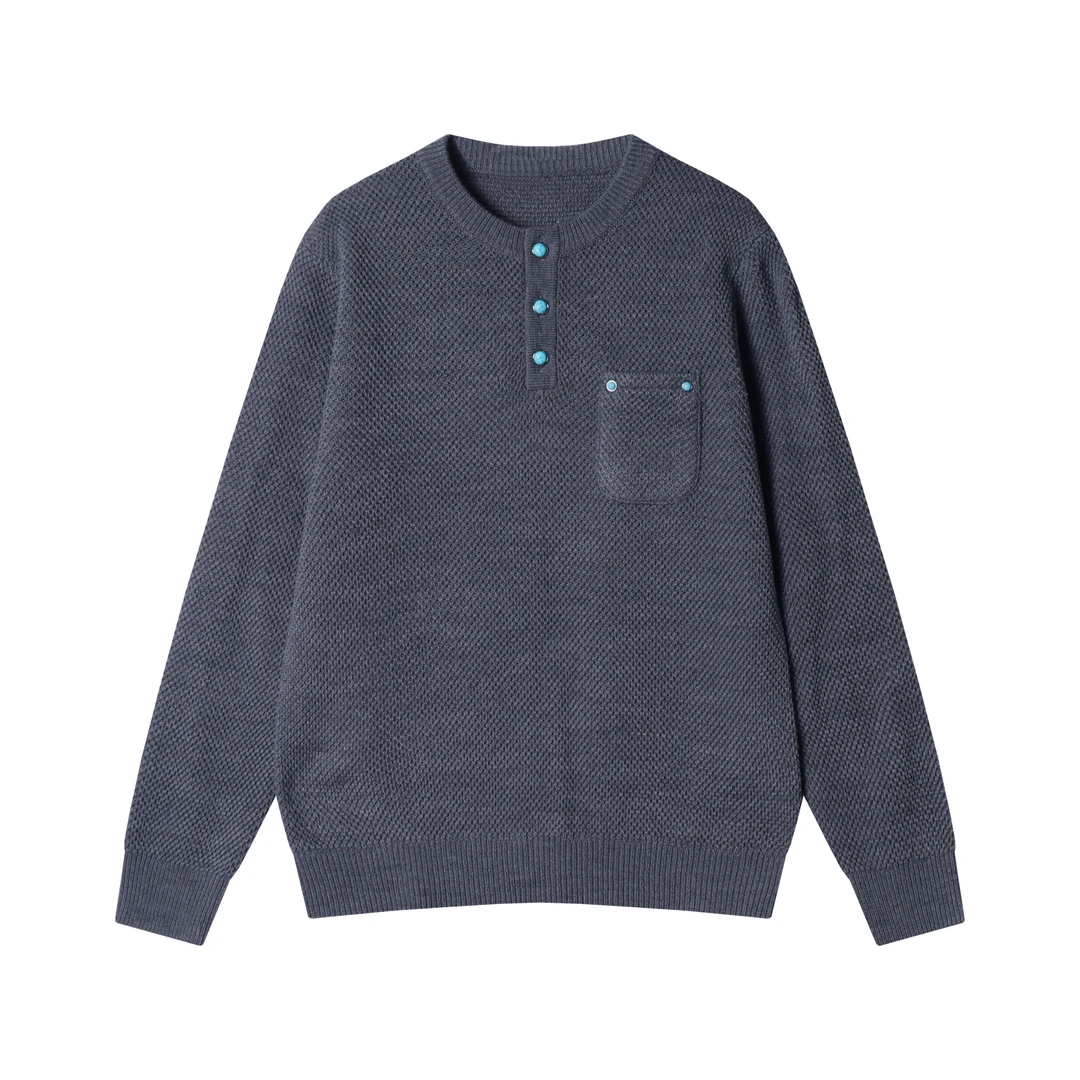 WY816秋冬季时尚个性韩版撞色半纽扣圆领针织毛衣百搭潮流宽松