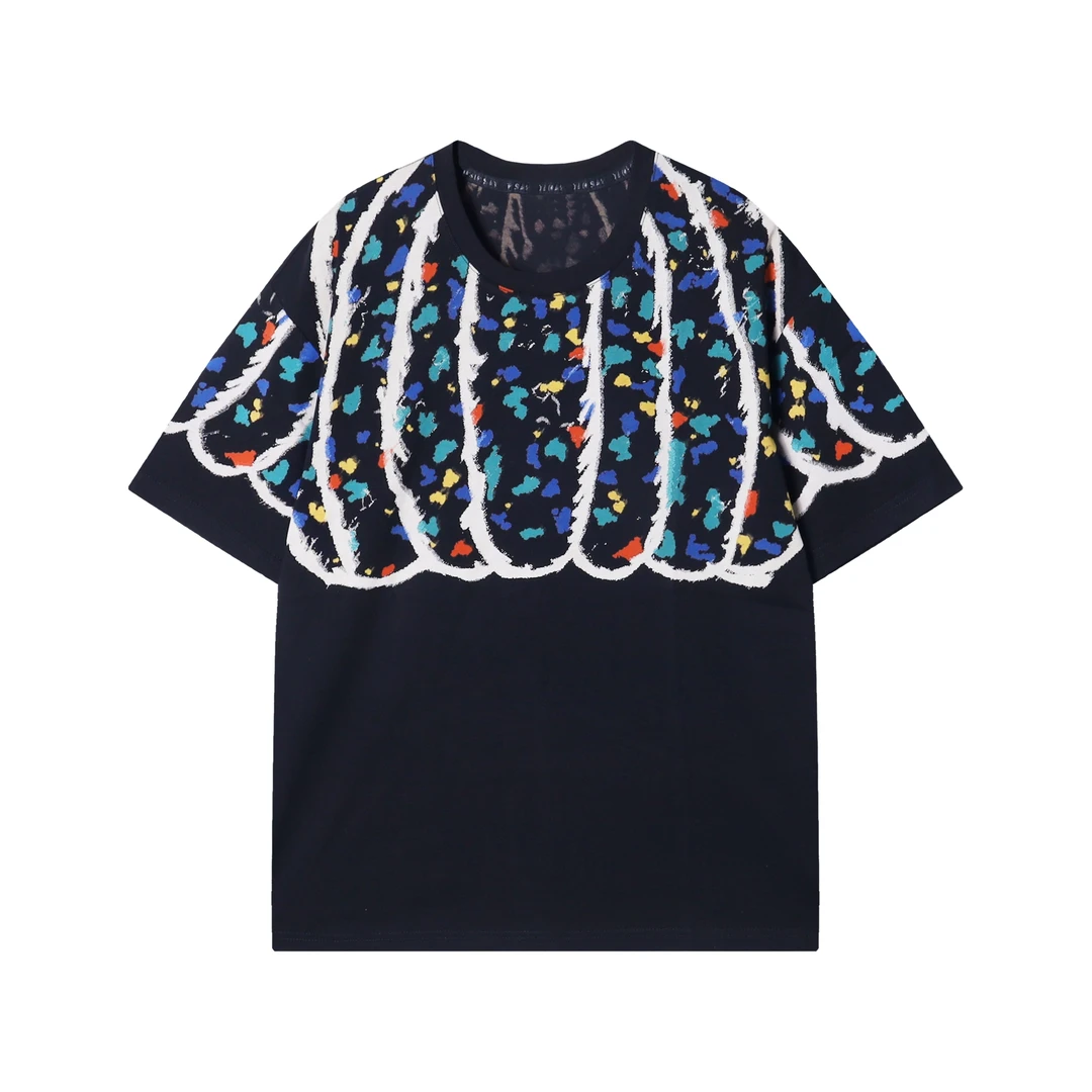 T1569夏季新款时尚小众彩色印花男士短袖百搭休闲宽松上衣潮流T恤