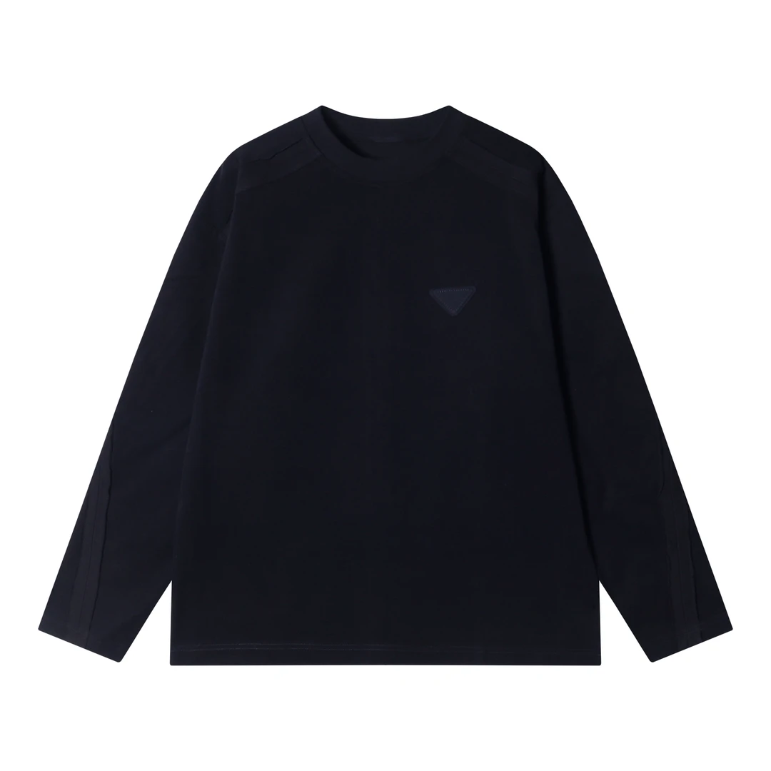 秋冬季新款时尚个性美式街头纯色拼接倒三角休闲圆领长袖T恤百搭