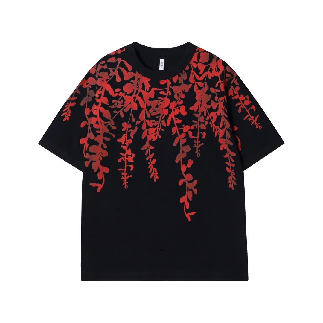 T1005夏季新款藤蔓印花男士短袖潮流百搭休闲上衣宽松圆领T恤