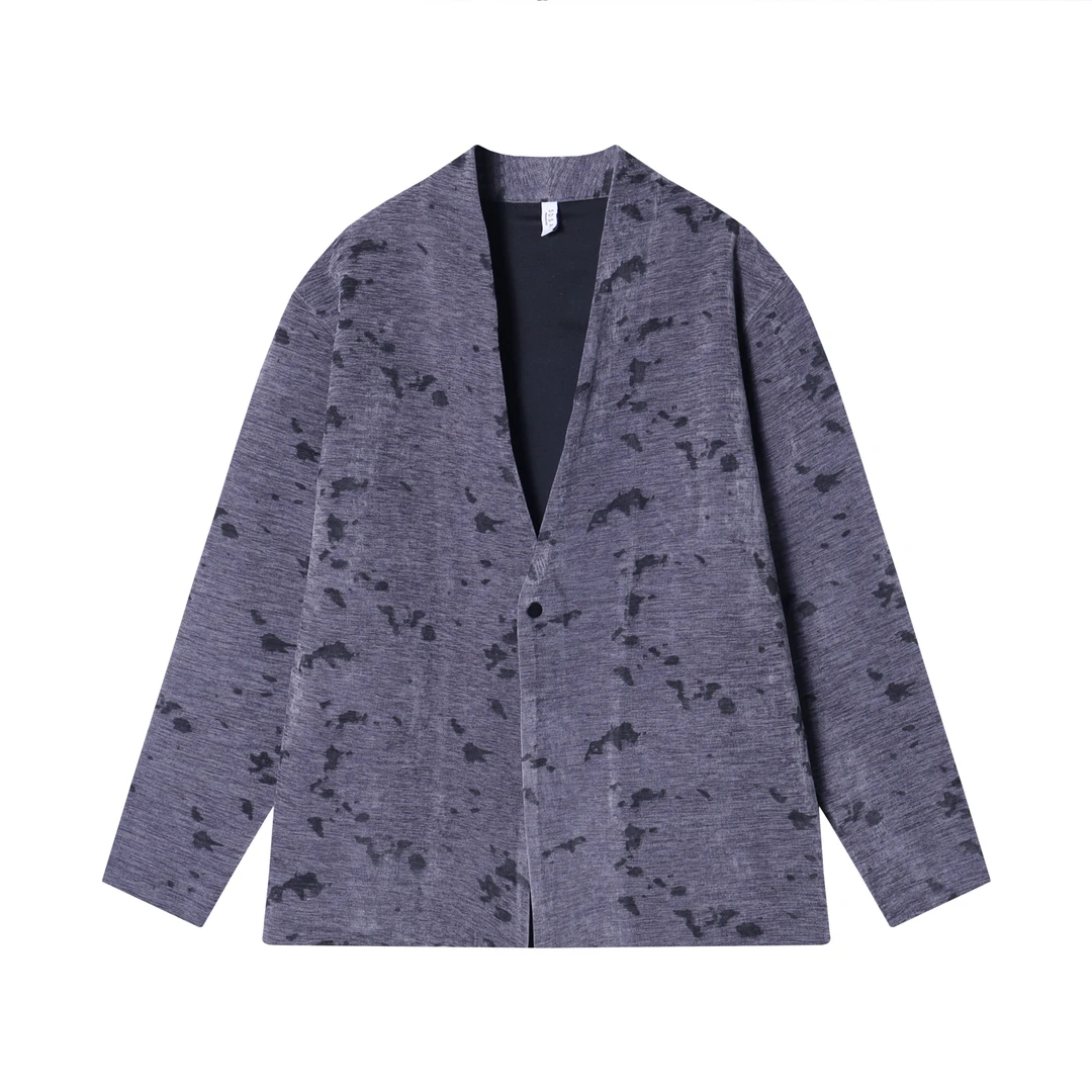 WT57秋季男士时尚港风扎染印花休闲上衣复古宽松潮流休闲男外套