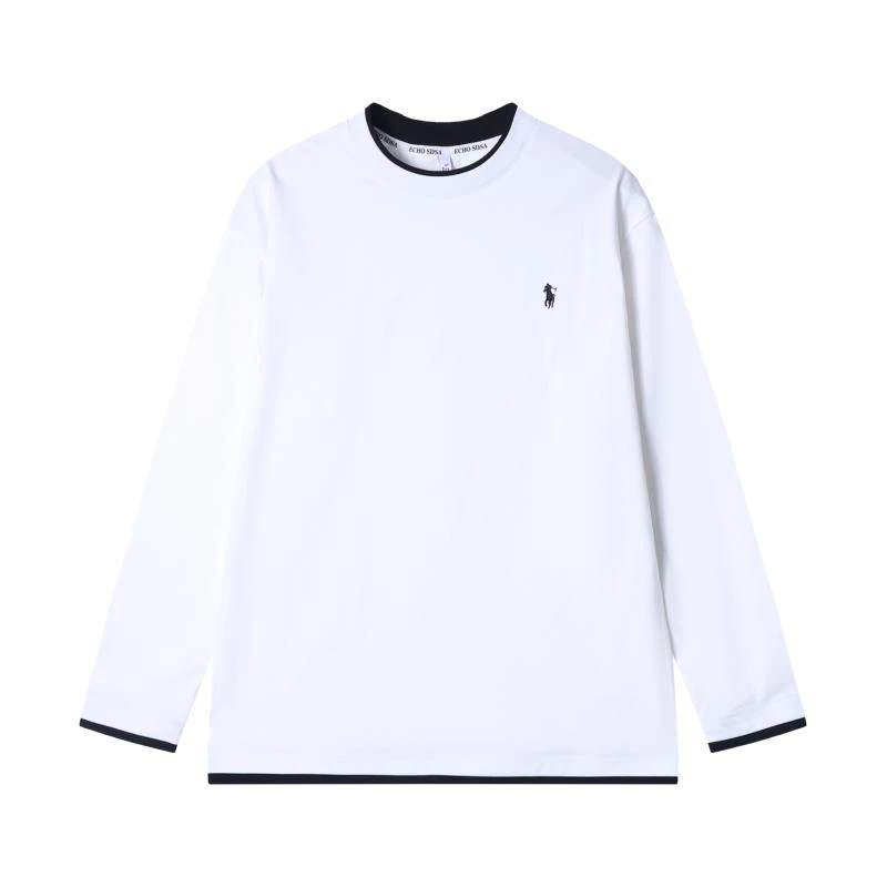 T1897秋季时尚个性刺绣黑白撞色假两件套头百搭长袖T恤休闲上衣