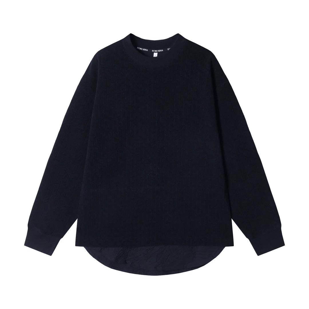 WY611秋冬时尚个性肌理纹纯色拼接衬衫假两件套卫衣百搭情侣宽松