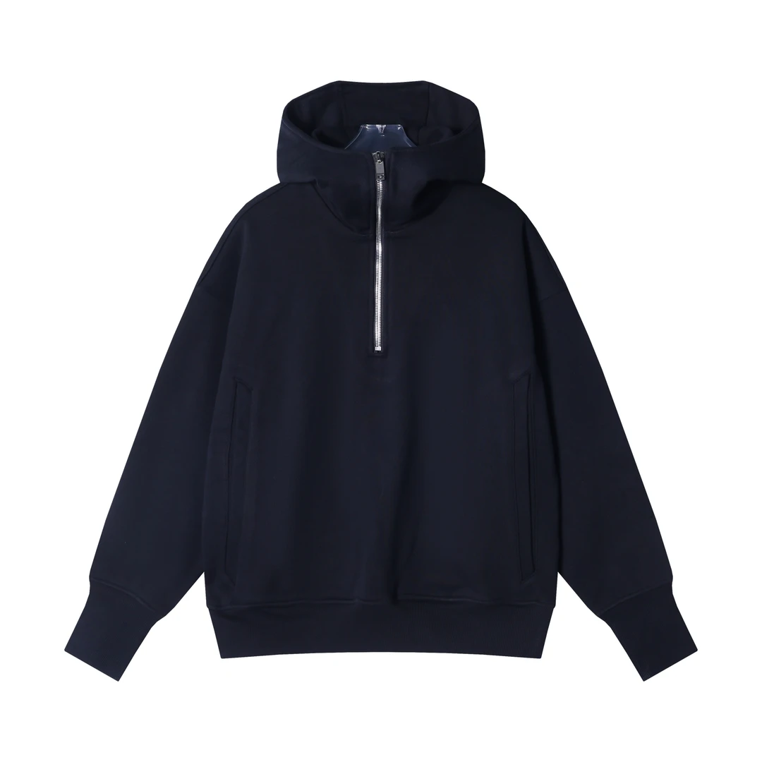秋冬季新款时尚个性纯色半拉链高领连帽套头卫衣休闲情侣百搭上衣