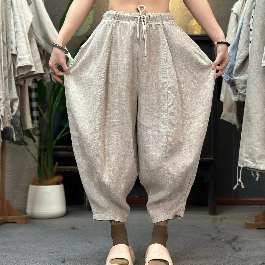 【自由风】纯生态汉麻双雨露南瓜裤小脚裤大片裁剪重工高货