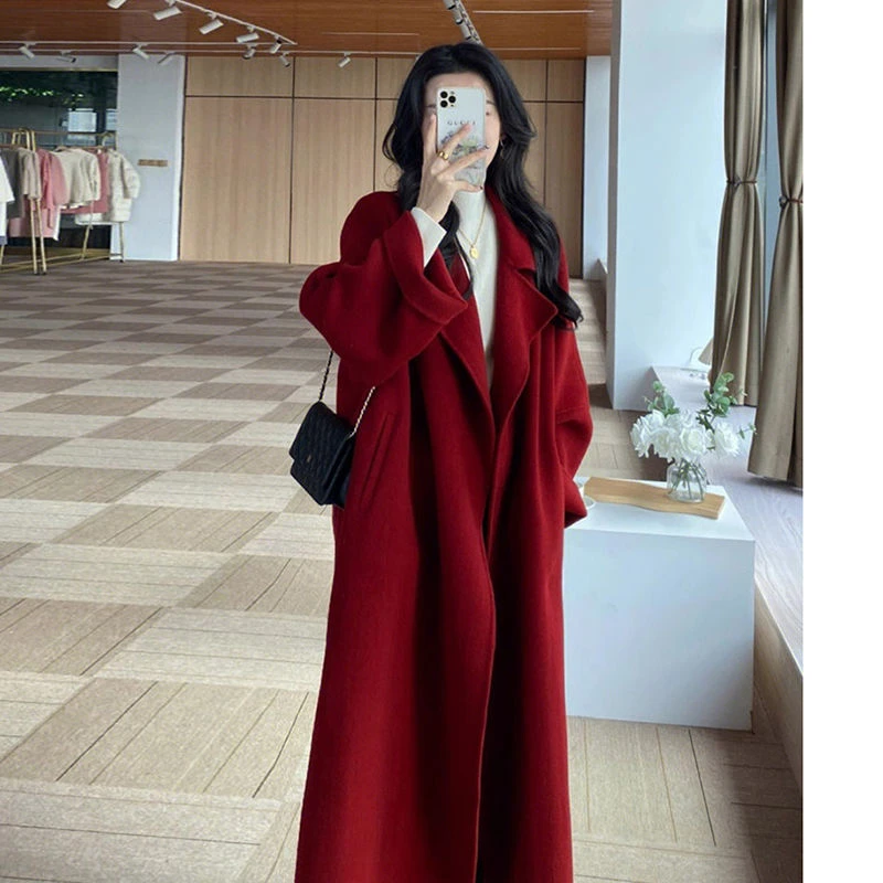 秋冬季中长款高端百搭小个子呢子大衣2023年流行双面绒毛呢外套女