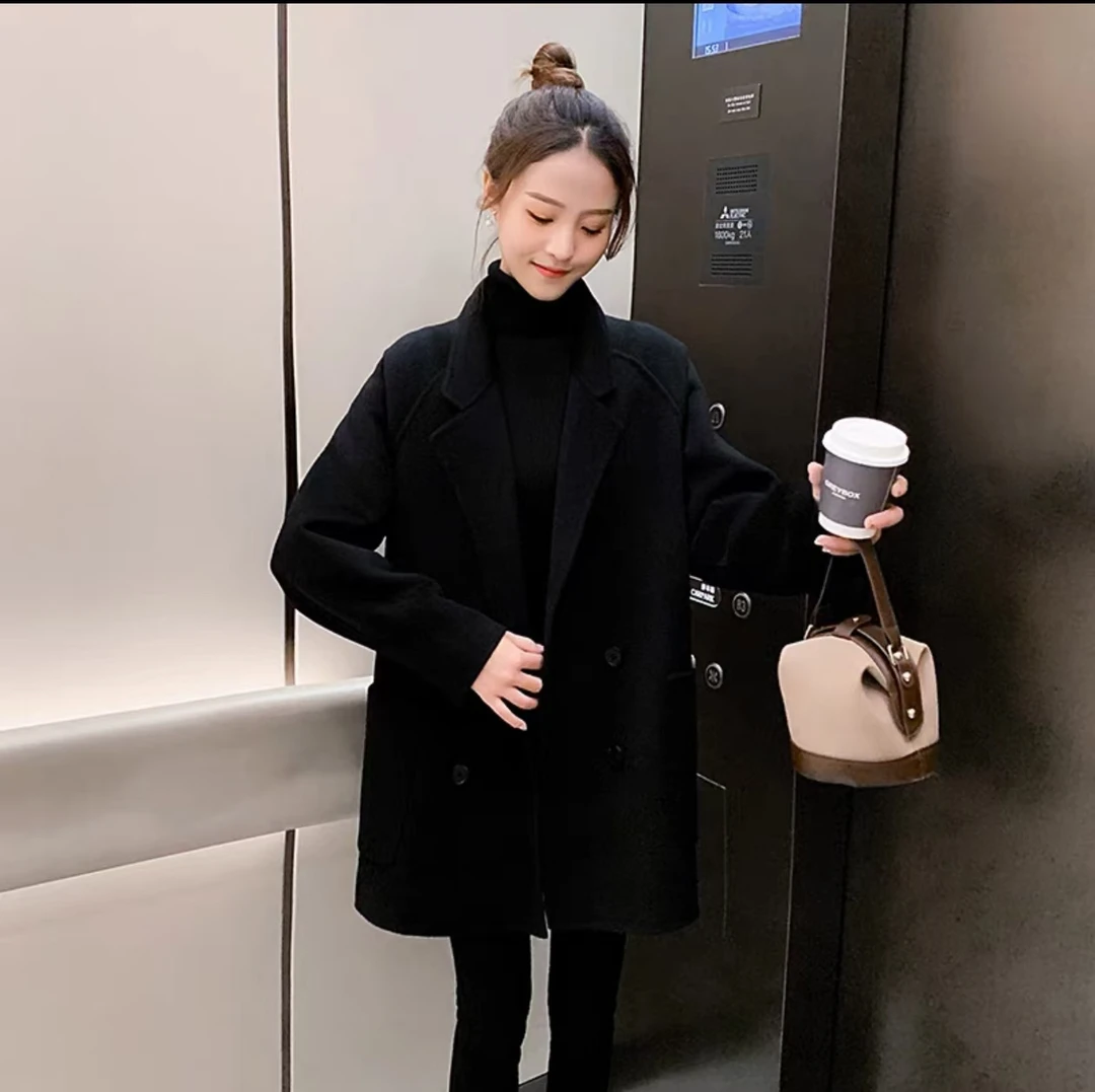 TG  9049韩版气质西装外套女秋冬新款长袖口袋纯色宽松上衣