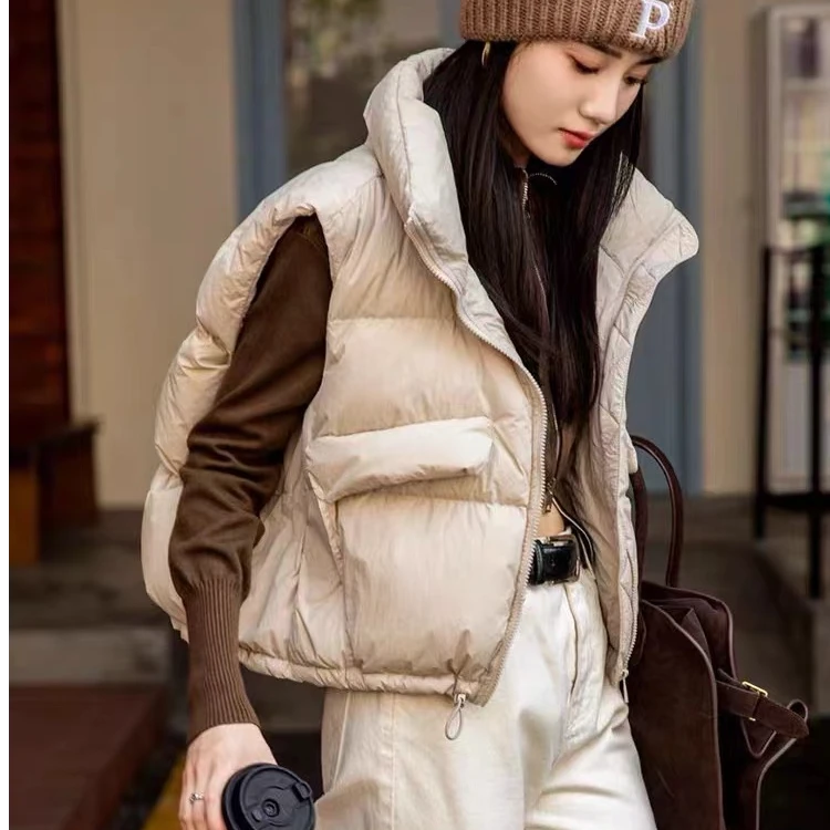 【下摆抽绳羽绒】韩系白鸭绒保暖羽绒外套马甲秋冬背心女
