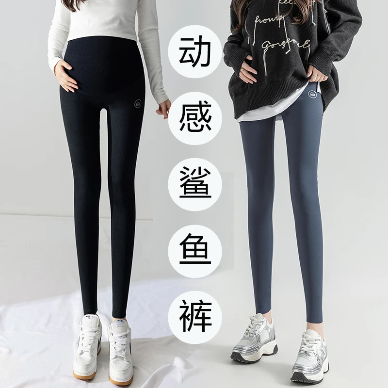 孕妇鲨鱼裤秋冬外穿加绒加厚打底裤芭比裤蜂窝腰托腹瑜伽无痕长裤