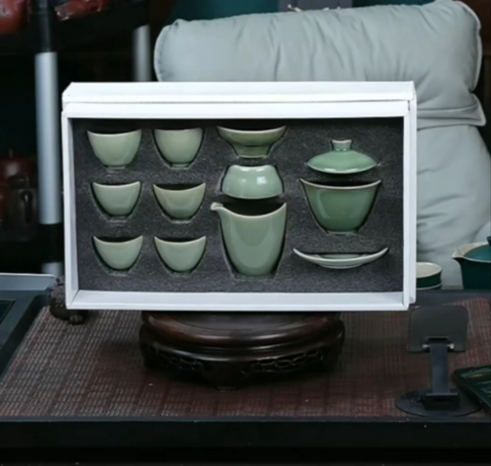 宜兴精美创意高档陶瓷绿色瓷十件套礼盒装